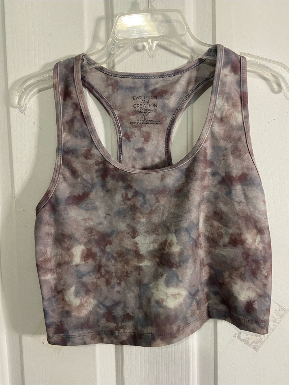 Evolution and Creation Tie-Dye Racerback Crop Tank - Mauve, Slate & Cream